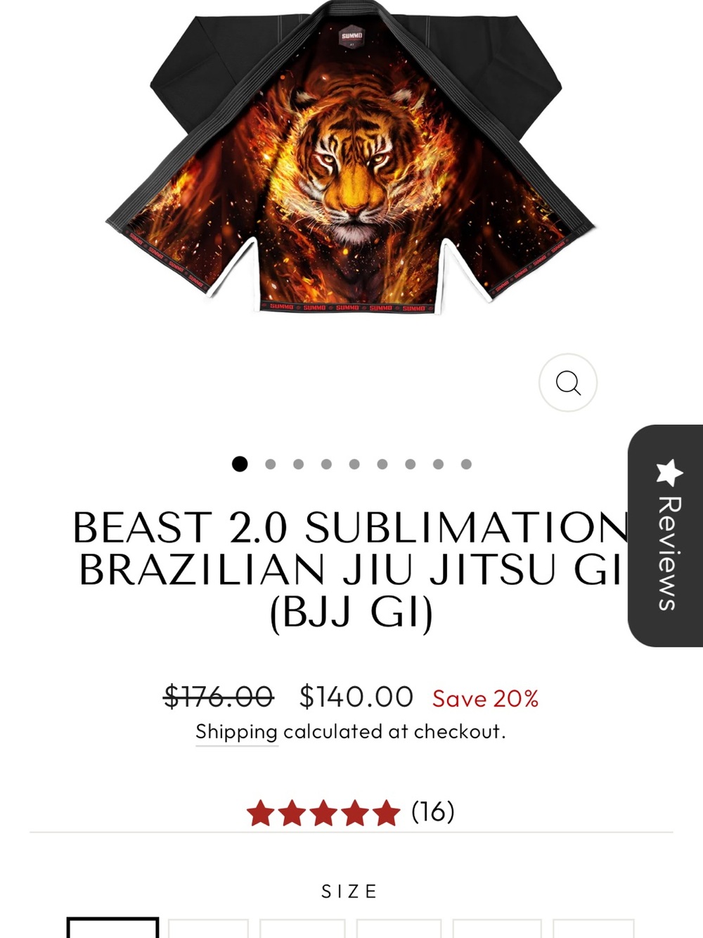 Summo Sports Kida Beast 2.0 Sublimation BJJ Gi with Fierce Tiger Size K2
